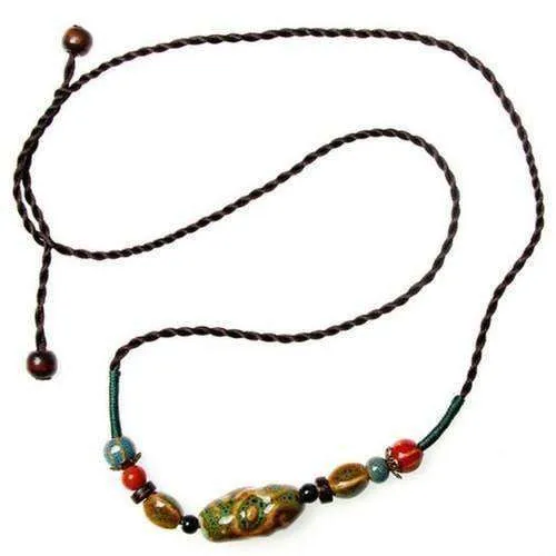 Colorful Ceramic Bead And Hemp Cord Adjustable Necklace
