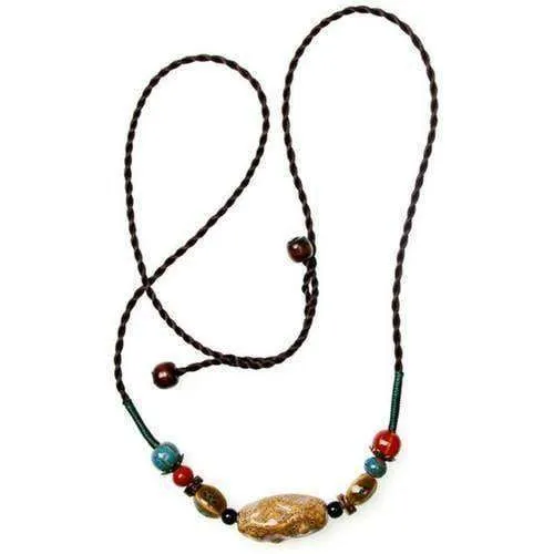Colorful Ceramic Bead And Hemp Cord Adjustable Necklace