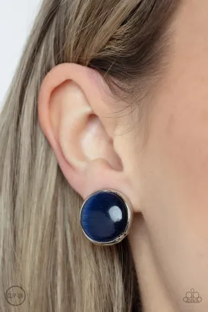 Cool Pools - Blue - Round Oversized Cat's Eye Stone Paparazzi Clip-On Earrings
