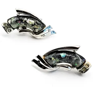 Coro Confetti lucite silver toned signed vintage clip on rhinestone earrings