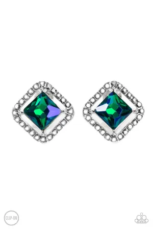 Cosmic Catwalk - Green - UV Iridescent Gem Paparazzi Clip-On Earrings
