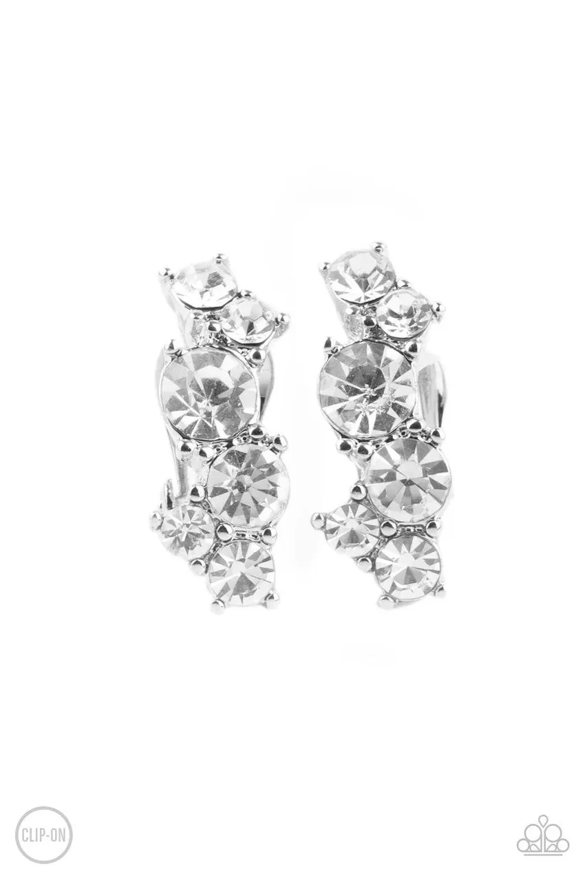 Cosmic Celebration White Paparazzi Clip-On Earrings