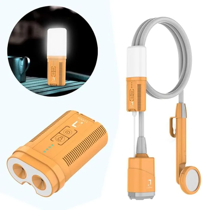 COSWE Portable Camping Shower, Outdoor Camp Pump with Rechargeable 4400mAH Battery and 130LM Led Lighting Device for Camping Hiking Outdoor Beach Garden