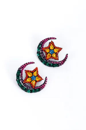 Crescent Moon & Star Crystal Earrings