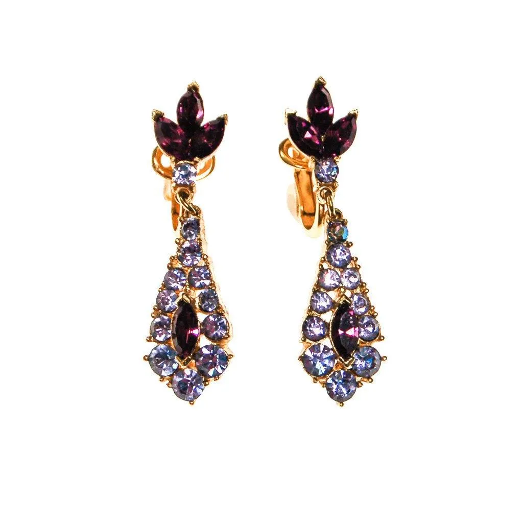 Crown Trifari Purple and Lavender Rhinestone Earrings
