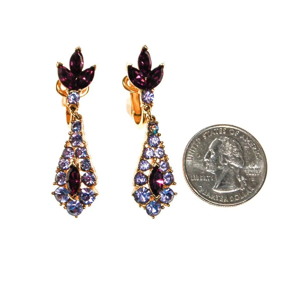 Crown Trifari Purple and Lavender Rhinestone Earrings