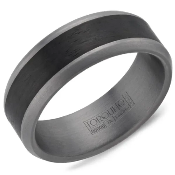CrownRing Tantalum & Black Carbon Fiber Stripe 7.5mm Wedding Band