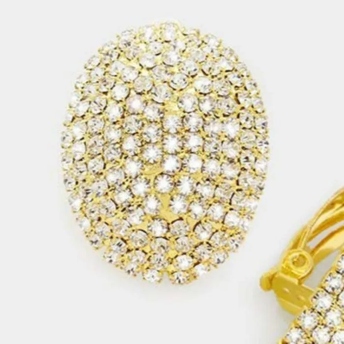 Crystal Clear Teardrop Dome Gold Clip On Earrings