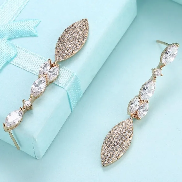 Crystal Micro-Pavé Gold Dangle Earrings with Pear-Shaped Crystals