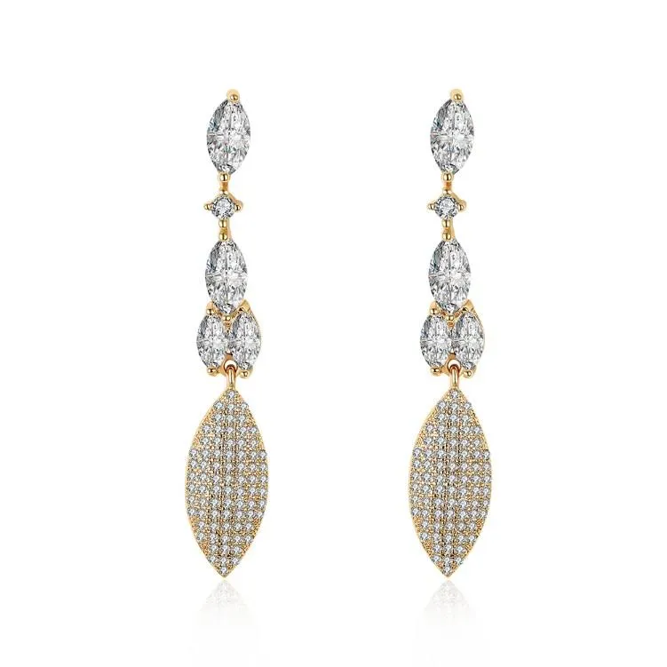 Crystal Micro-Pavé Gold Dangle Earrings with Pear-Shaped Crystals