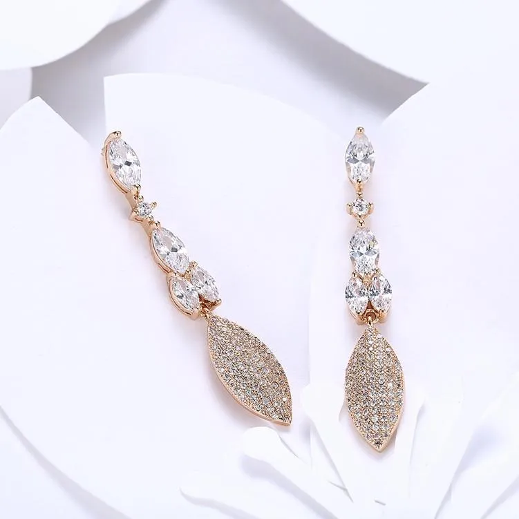 Crystal Micro-Pavé Gold Dangle Earrings with Pear-Shaped Crystals
