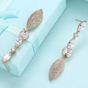 Crystal Micro-Pavé Gold Dangle Earrings with Pear-Shaped Crystals
