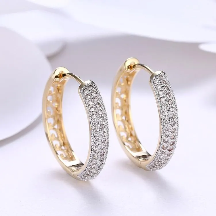 Crystal Micro Pav'e Circular Huggies in 18K Gold - Hypoallergenic, Comfort Fit, Butterfly Backing, Crystal Stone Type