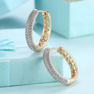 Crystal Micro Pav'e Circular Huggies in 18K Gold - Hypoallergenic, Comfort Fit, Butterfly Backing, Crystal Stone Type