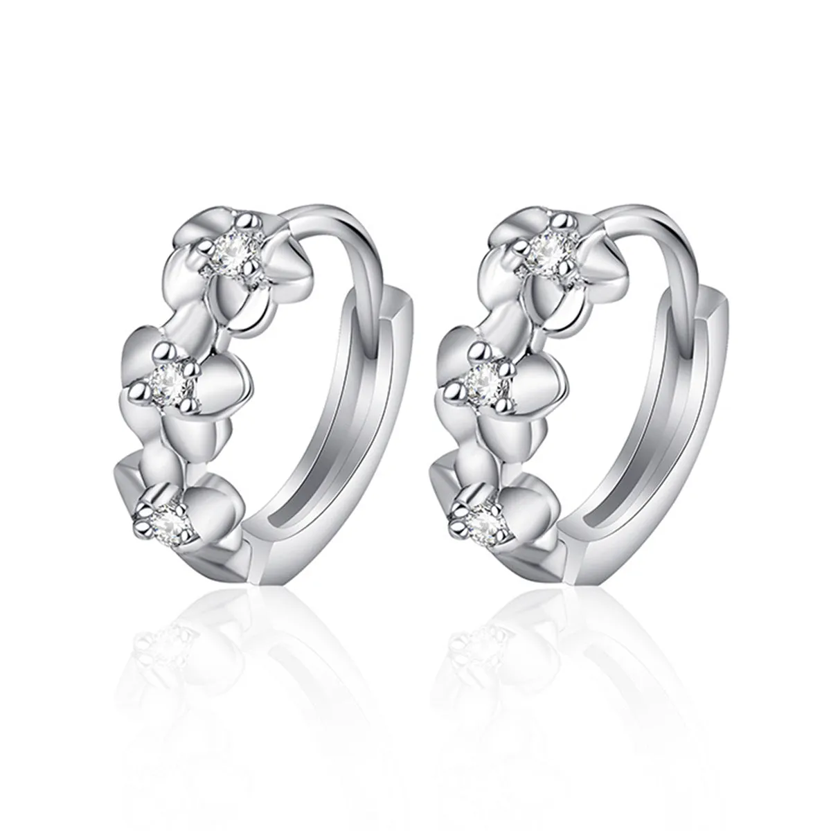 Cubic Zirconia & Silver-Plated Flower Clip-On Earrings