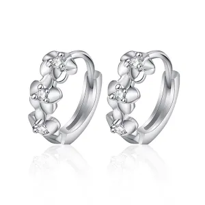 Cubic Zirconia & Silver-Plated Flower Clip-On Earrings