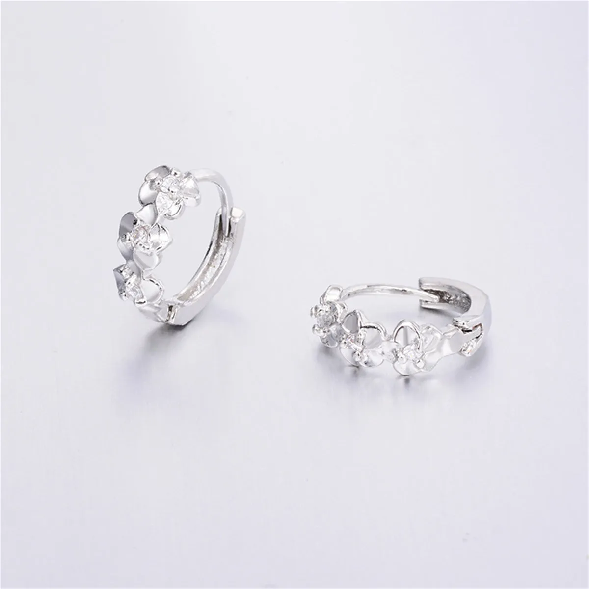 Cubic Zirconia & Silver-Plated Flower Clip-On Earrings