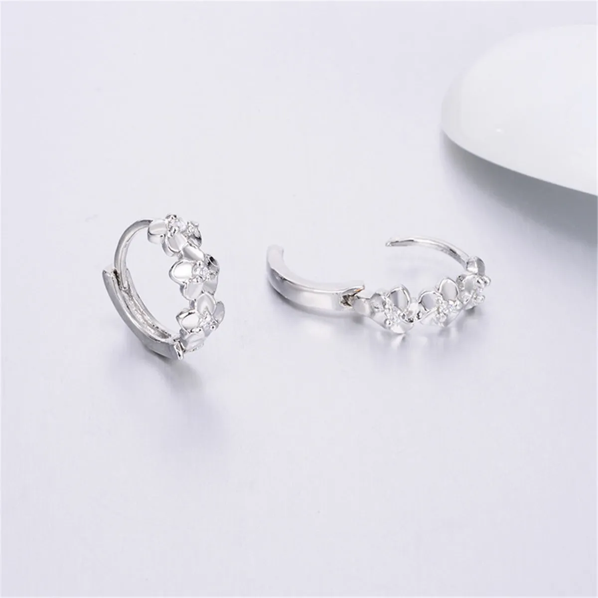 Cubic Zirconia & Silver-Plated Flower Clip-On Earrings