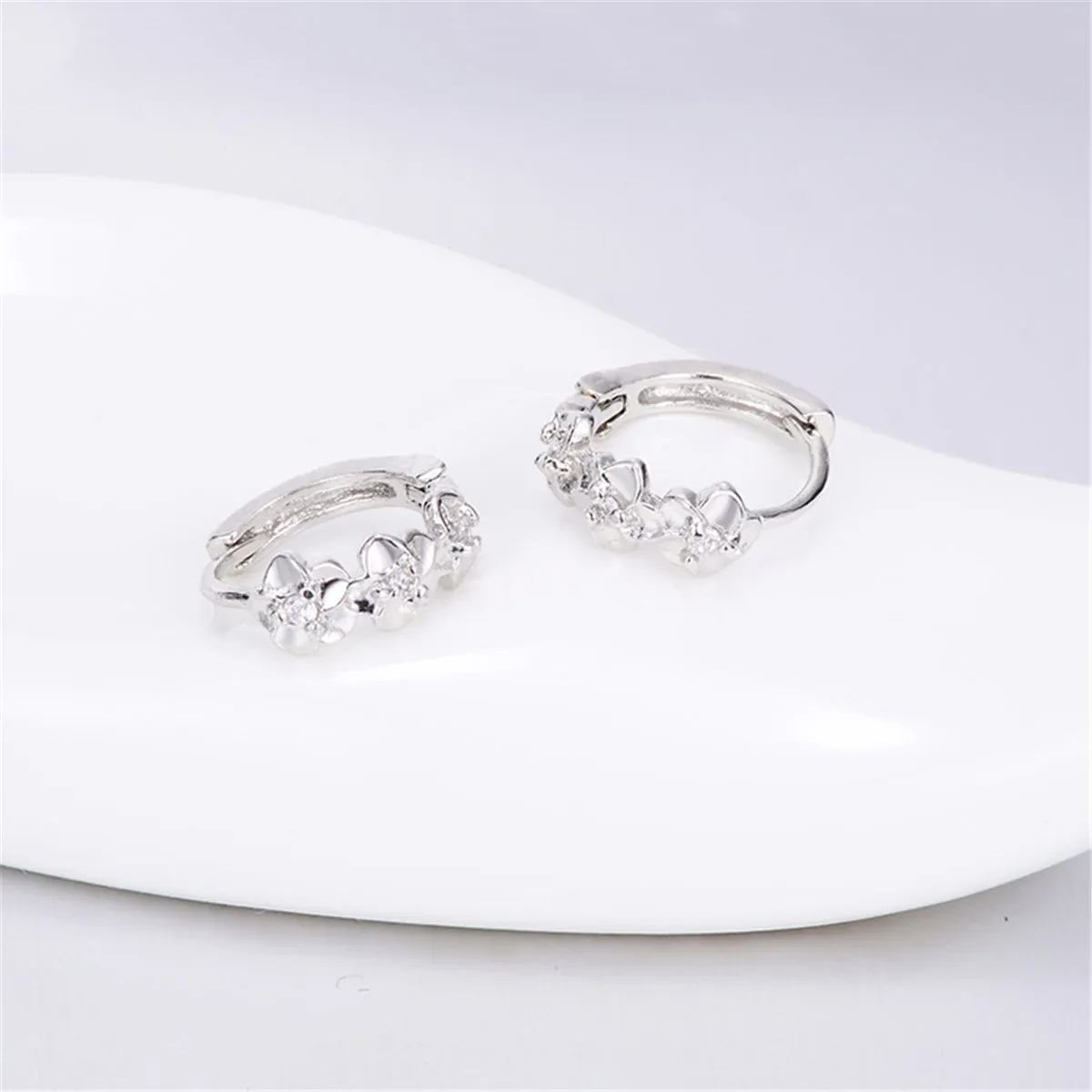 Cubic Zirconia & Silver-Plated Flower Clip-On Earrings