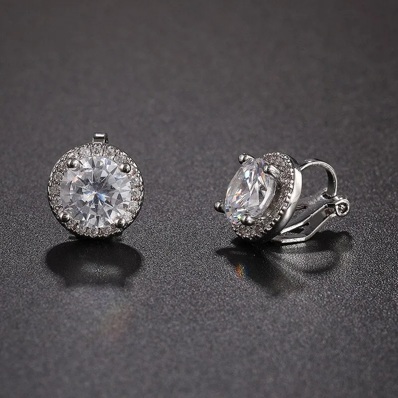 Cubic Zirconia Crystal Clip On Earrings