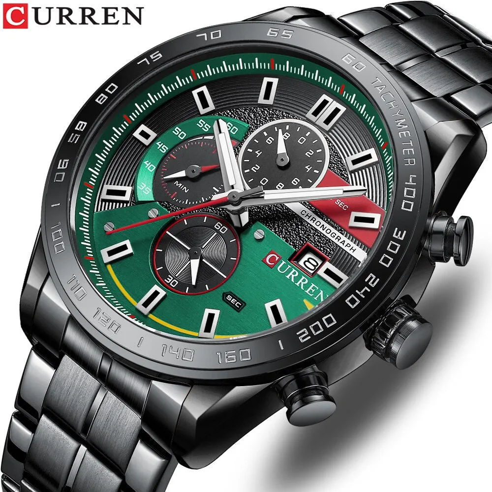 CURREN Men&#39;s Watch Top Brand Luxury Sports Analog Quartz Mens Watches Full Steel Waterproof Chronograph Wristwatch For Men Clock