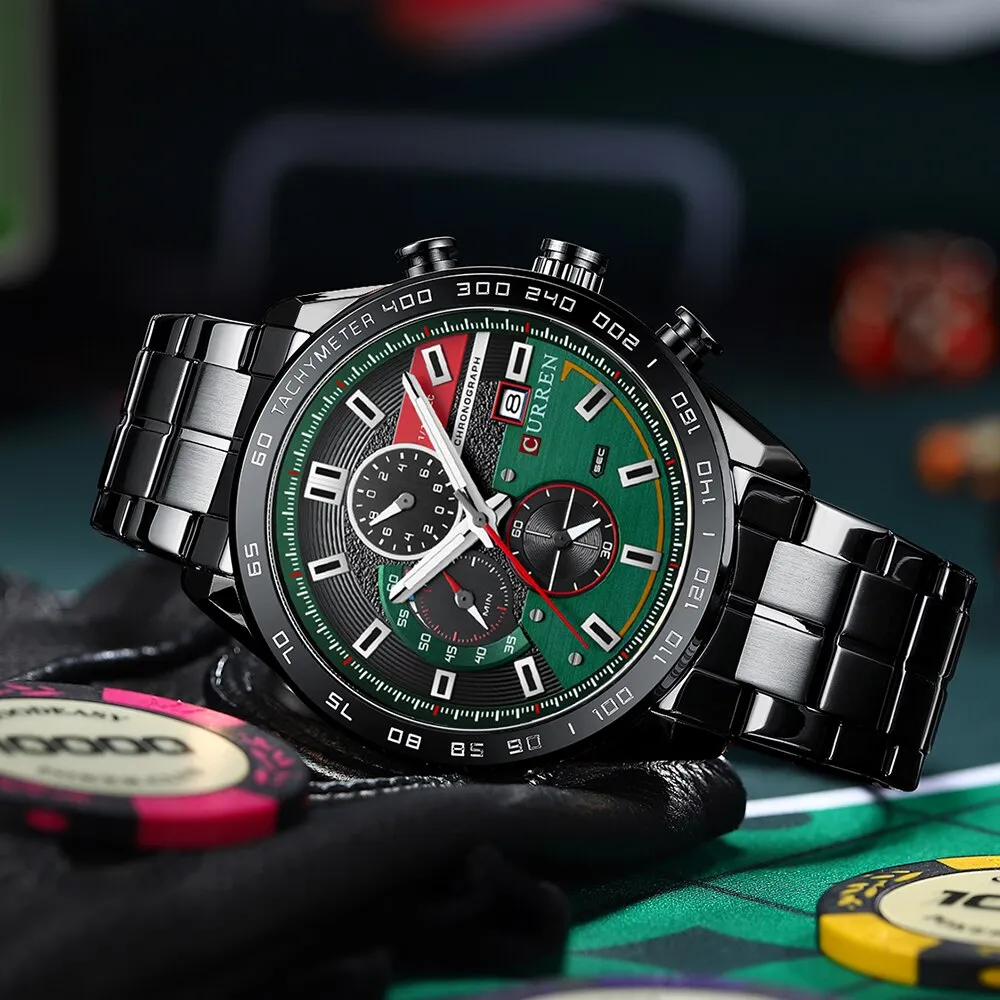 CURREN Men&#39;s Watch Top Brand Luxury Sports Analog Quartz Mens Watches Full Steel Waterproof Chronograph Wristwatch For Men Clock
