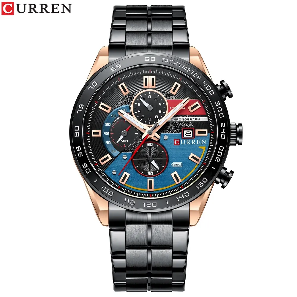 CURREN Men&#39;s Watch Top Brand Luxury Sports Analog Quartz Mens Watches Full Steel Waterproof Chronograph Wristwatch For Men Clock