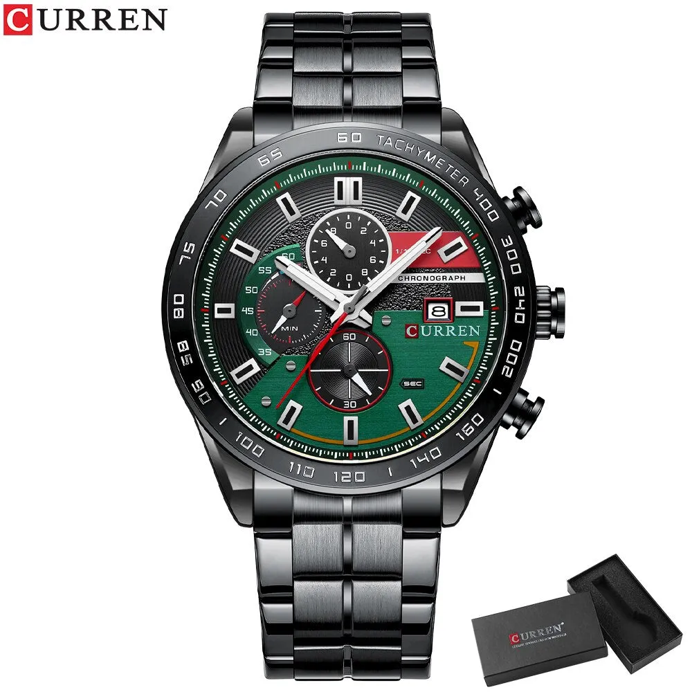 CURREN Men&#39;s Watch Top Brand Luxury Sports Analog Quartz Mens Watches Full Steel Waterproof Chronograph Wristwatch For Men Clock