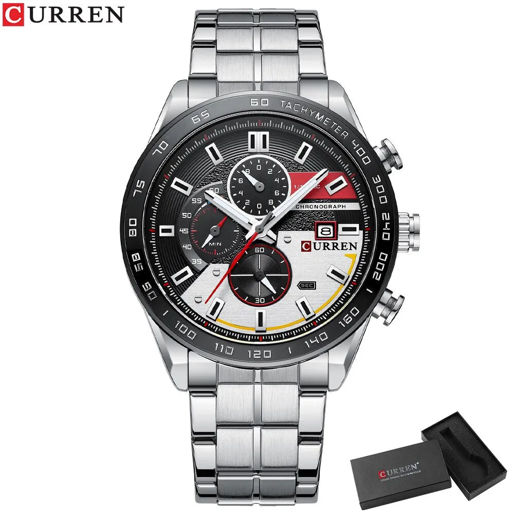 CURREN Men&#39;s Watch Top Brand Luxury Sports Analog Quartz Mens Watches Full Steel Waterproof Chronograph Wristwatch For Men Clock