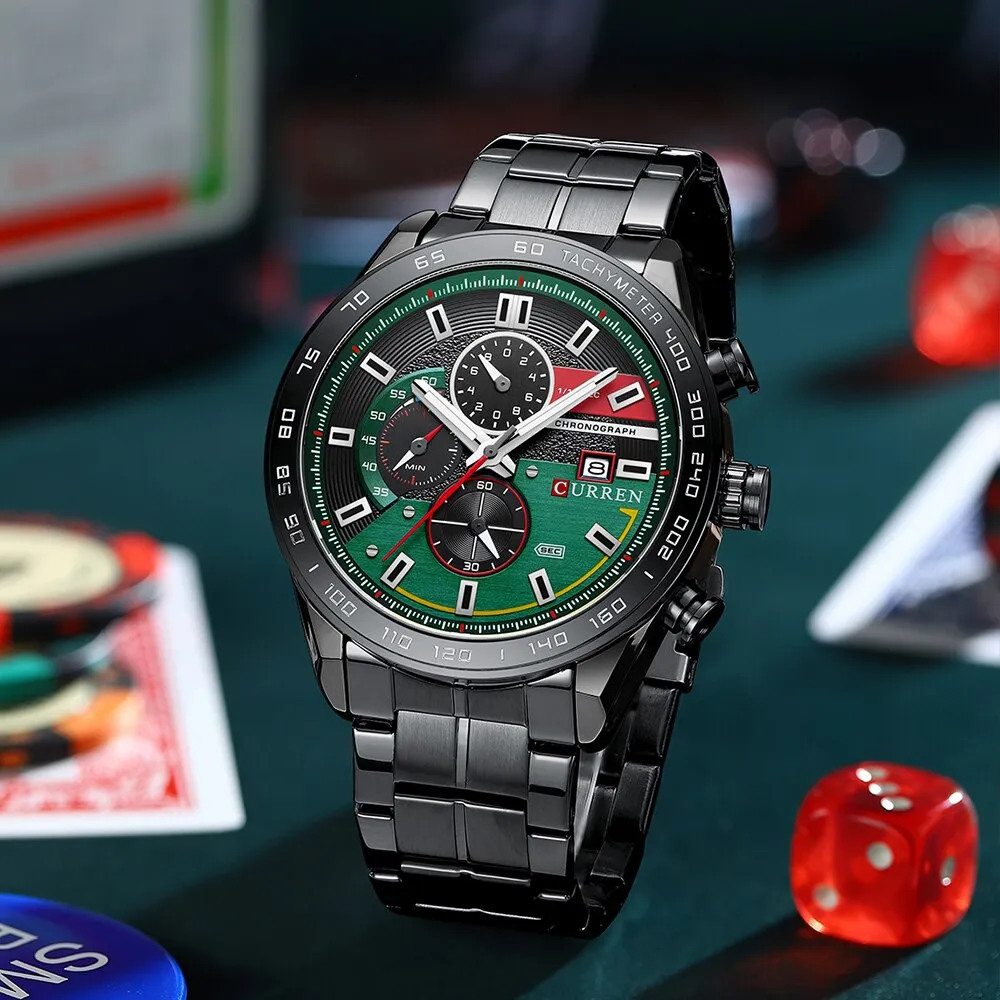 CURREN Men&#39;s Watch Top Brand Luxury Sports Analog Quartz Mens Watches Full Steel Waterproof Chronograph Wristwatch For Men Clock