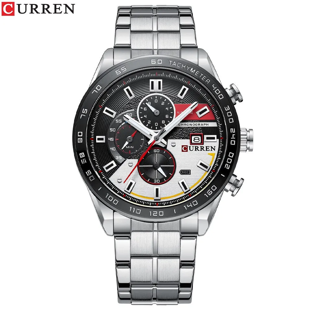 CURREN Men&#39;s Watch Top Brand Luxury Sports Analog Quartz Mens Watches Full Steel Waterproof Chronograph Wristwatch For Men Clock