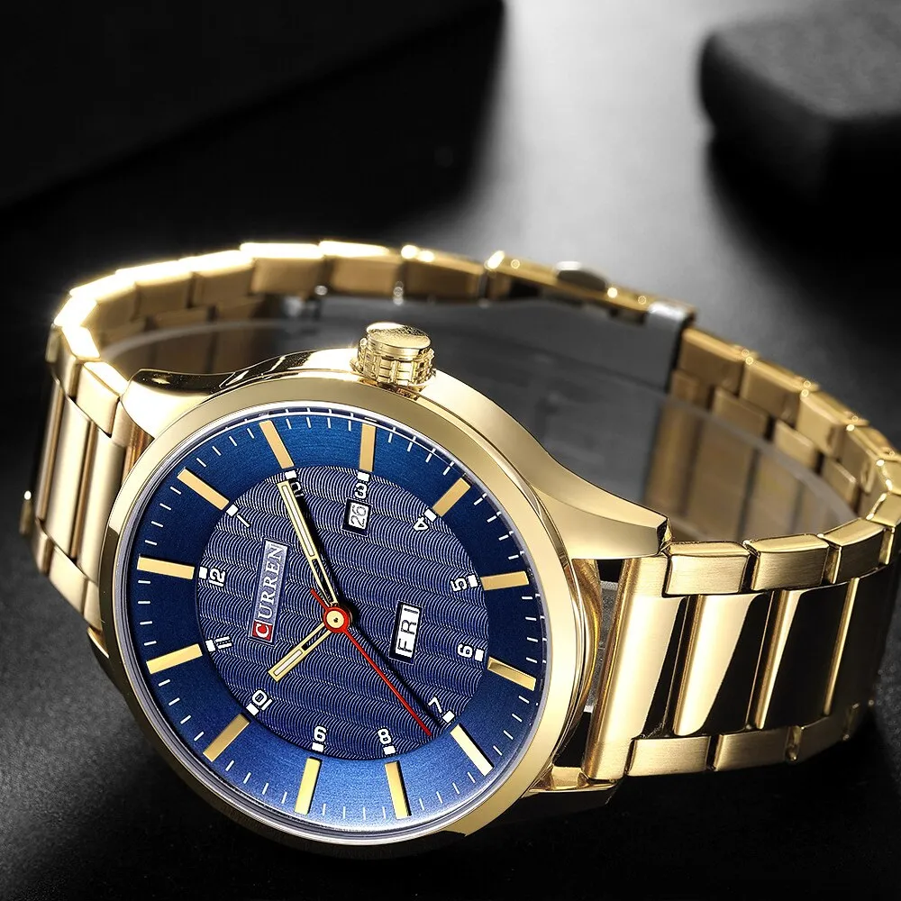 CURREN Watch Men Blue Luxury Quartz Steel Mens Watches Top Brand Chronograph Waterproof Sports Clock Men&#39;s Watch erkek kol saati