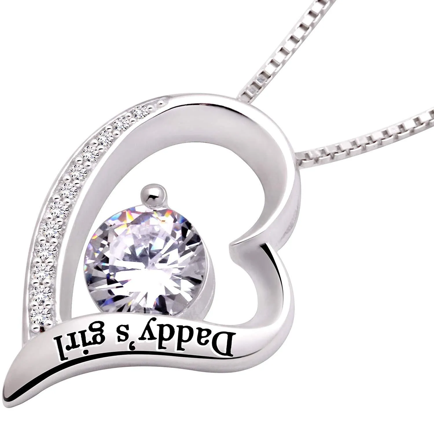 Daddy's Girl Crystal Heart Necklace in 18K White Gold Plating - Hypoallergenic & Made in Italy