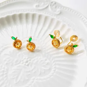 Dainty Orange Stud Earrings / Clip-on Earrings
