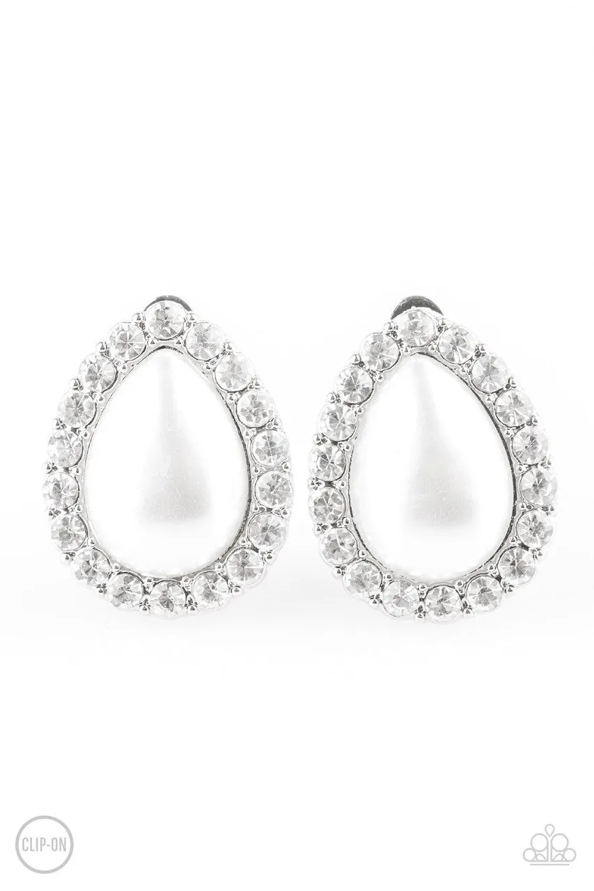 Dapper Dazzle White Paparazzi Clip-On Earrings
