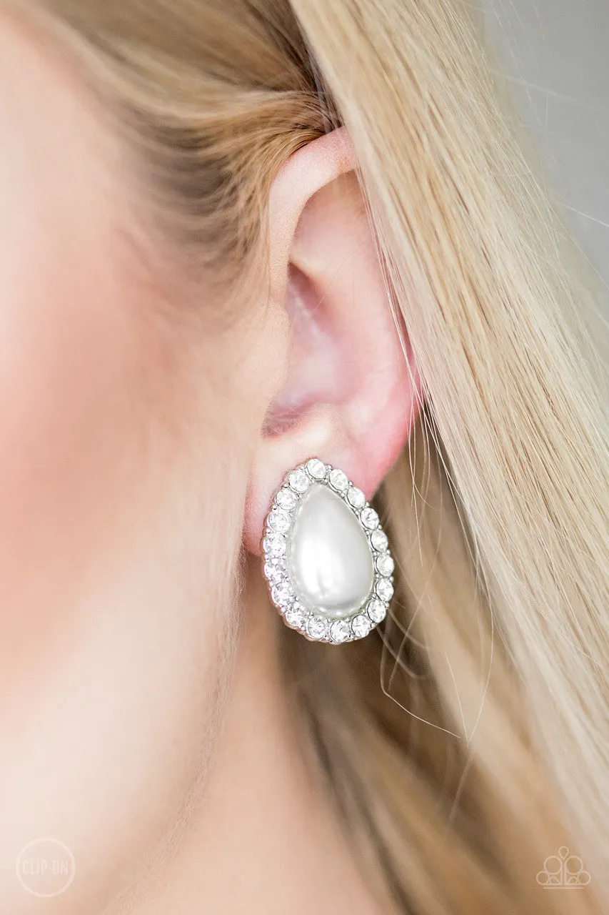 Dapper Dazzle White Paparazzi Clip-On Earrings