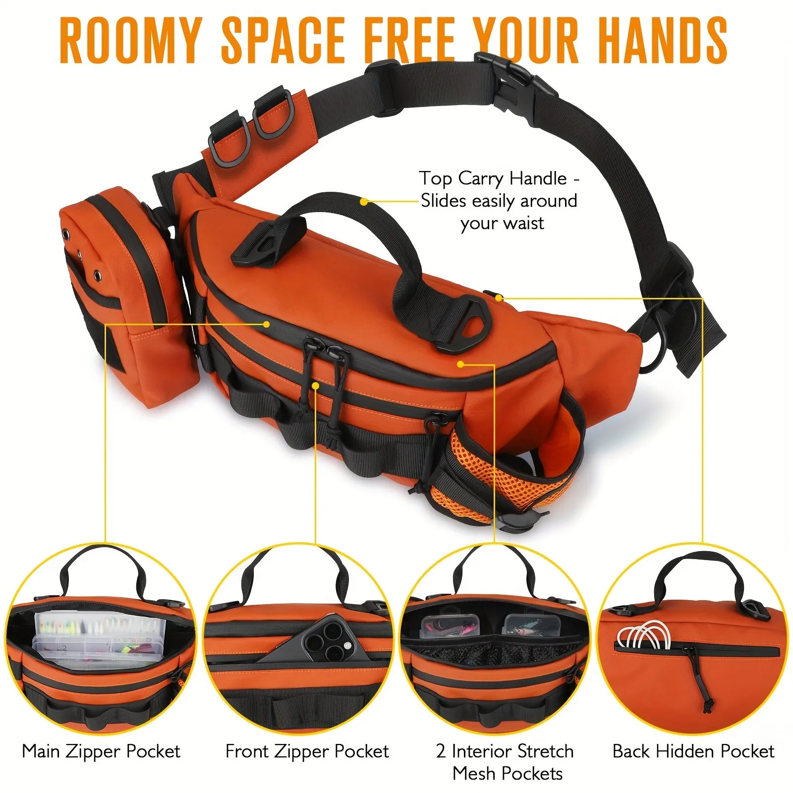 Dovesun Fishing Tackle Bag - Lightweight, Water-Repellent Waist Pack with Multiple Pockets for Fly Fishing Tools and Accessories, Available in 3 Colors, Fishing Accessory
