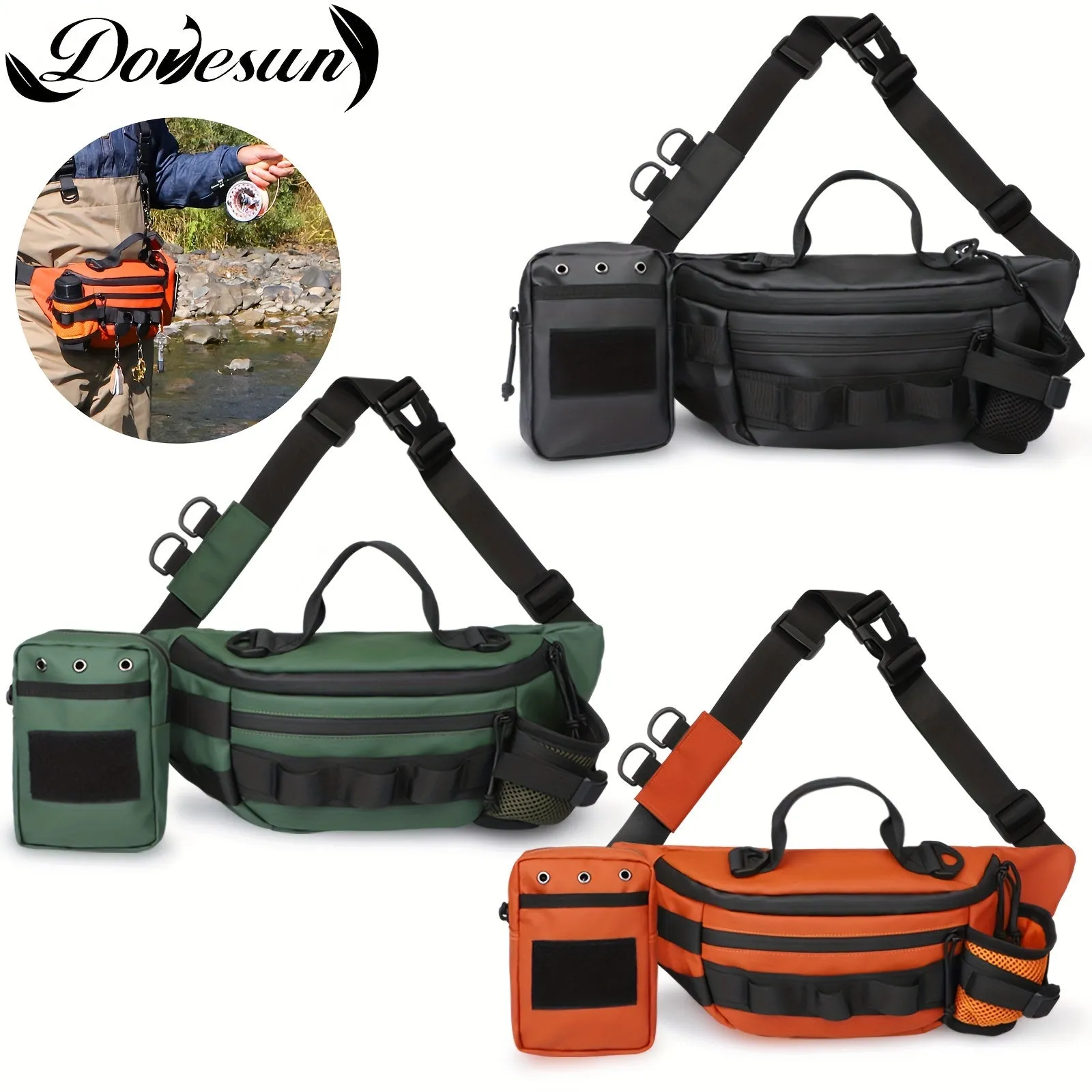 Dovesun Fishing Tackle Bag - Lightweight, Water-Repellent Waist Pack with Multiple Pockets for Fly Fishing Tools and Accessories, Available in 3 Colors, Fishing Accessory