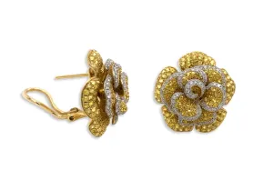 Earrings 18kt Gold Yellow Sapphire Flowers & Diamonds