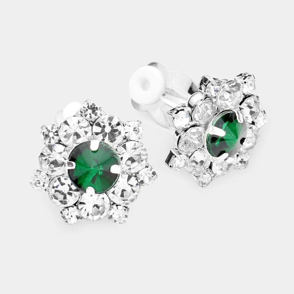 Emerald Crystal Bubble Stone Clip On Pageant Earrings |  Clip On Interview Earrings |  532610