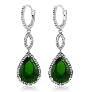 Emerald Crystal Teardrop Infinity Drop in 18K White Gold Plated - Hypoallergenic & Made to Last