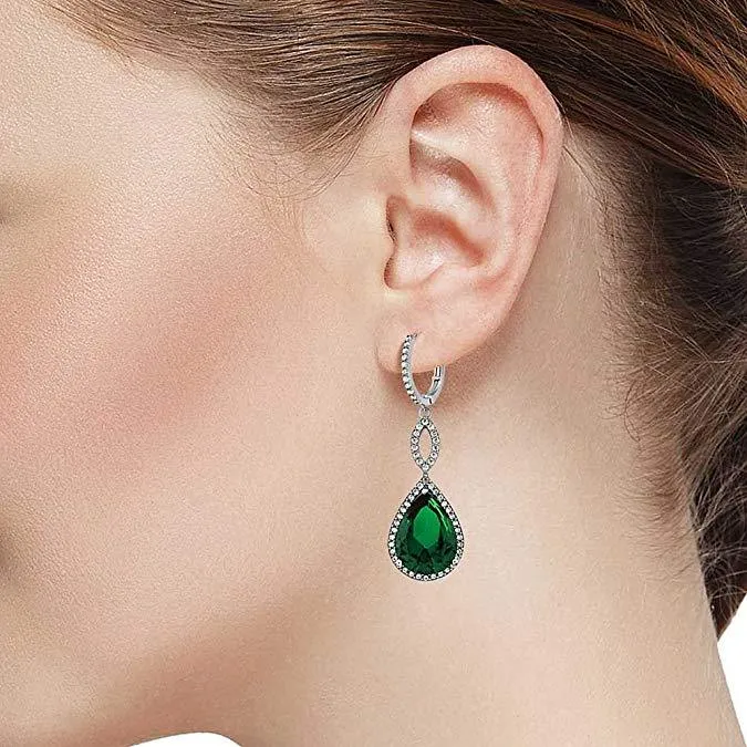Emerald Crystal Teardrop Infinity Drop in 18K White Gold Plated - Hypoallergenic & Made to Last