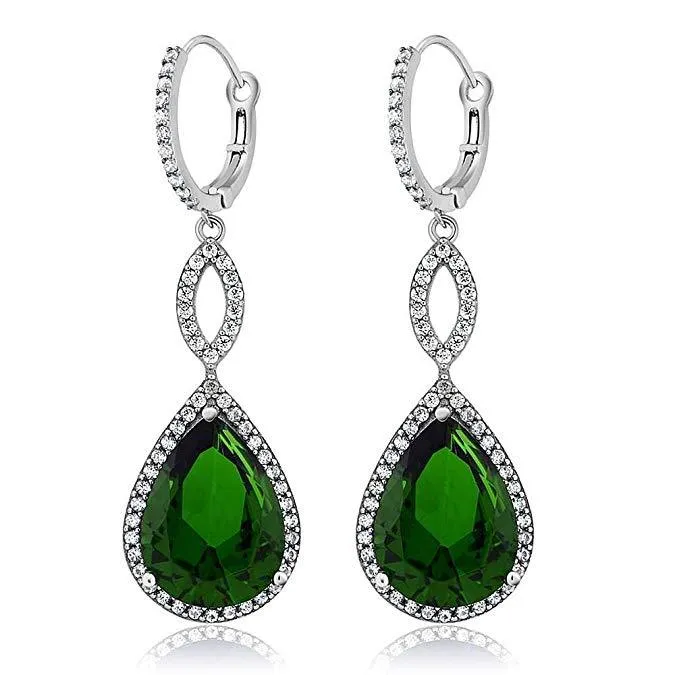 Emerald Crystal Teardrop Infinity Drop in 18K White Gold Plated - Hypoallergenic & Made to Last