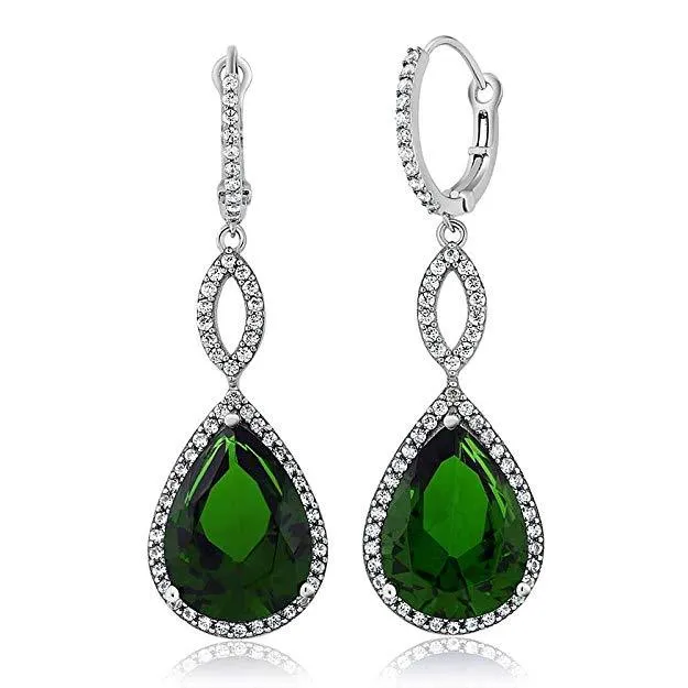 Emerald Crystal Teardrop Infinity Drop in 18K White Gold Plated - Hypoallergenic & Made to Last