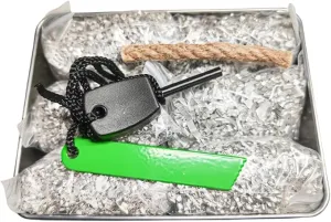 Emergency Fire Starter Magnesium 6 Bags Wax Infused Jute Rope Ferro Rod Striker Saw Wire for Camping Hiking Bushcraft Hurricane   Tin Container