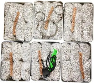 Emergency Fire Starter Magnesium 6 Bags Wax Infused Jute Rope Ferro Rod Striker Saw Wire for Camping Hiking Bushcraft Hurricane   Tin Container