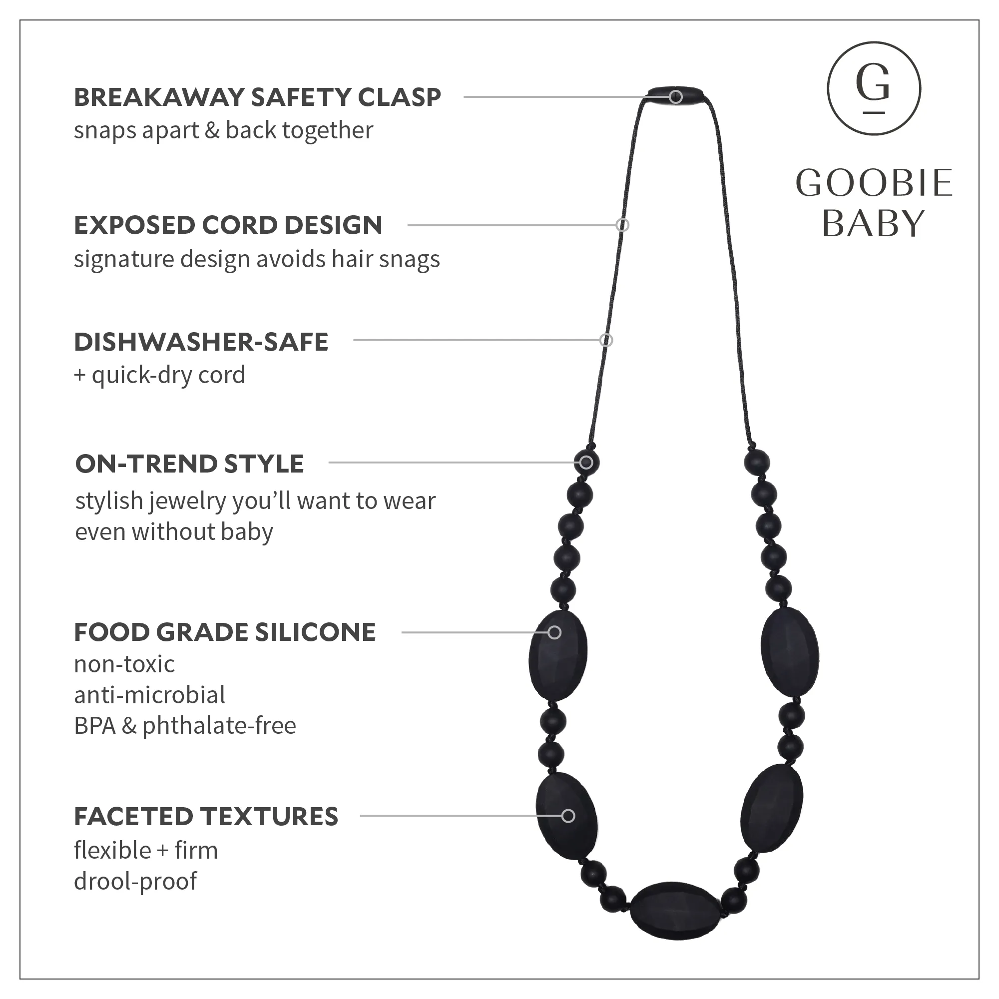 Emma Teething Necklace - Black