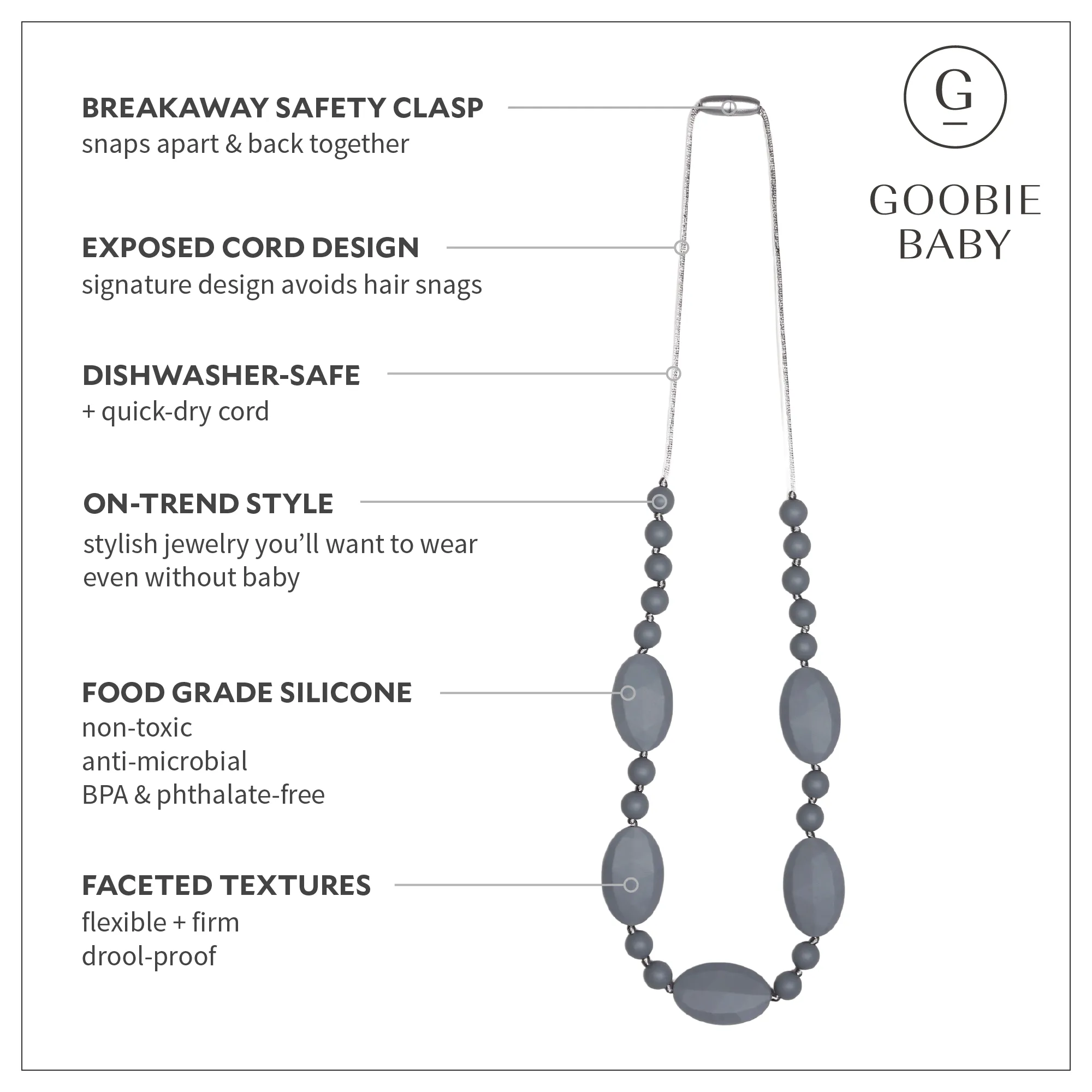 Emma Teething Necklace - Gray