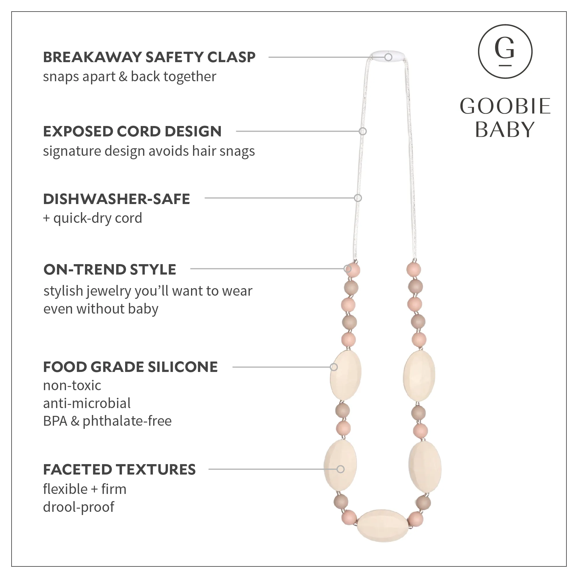 Emma Teething Necklace - Peach/Cream/Oatmeal