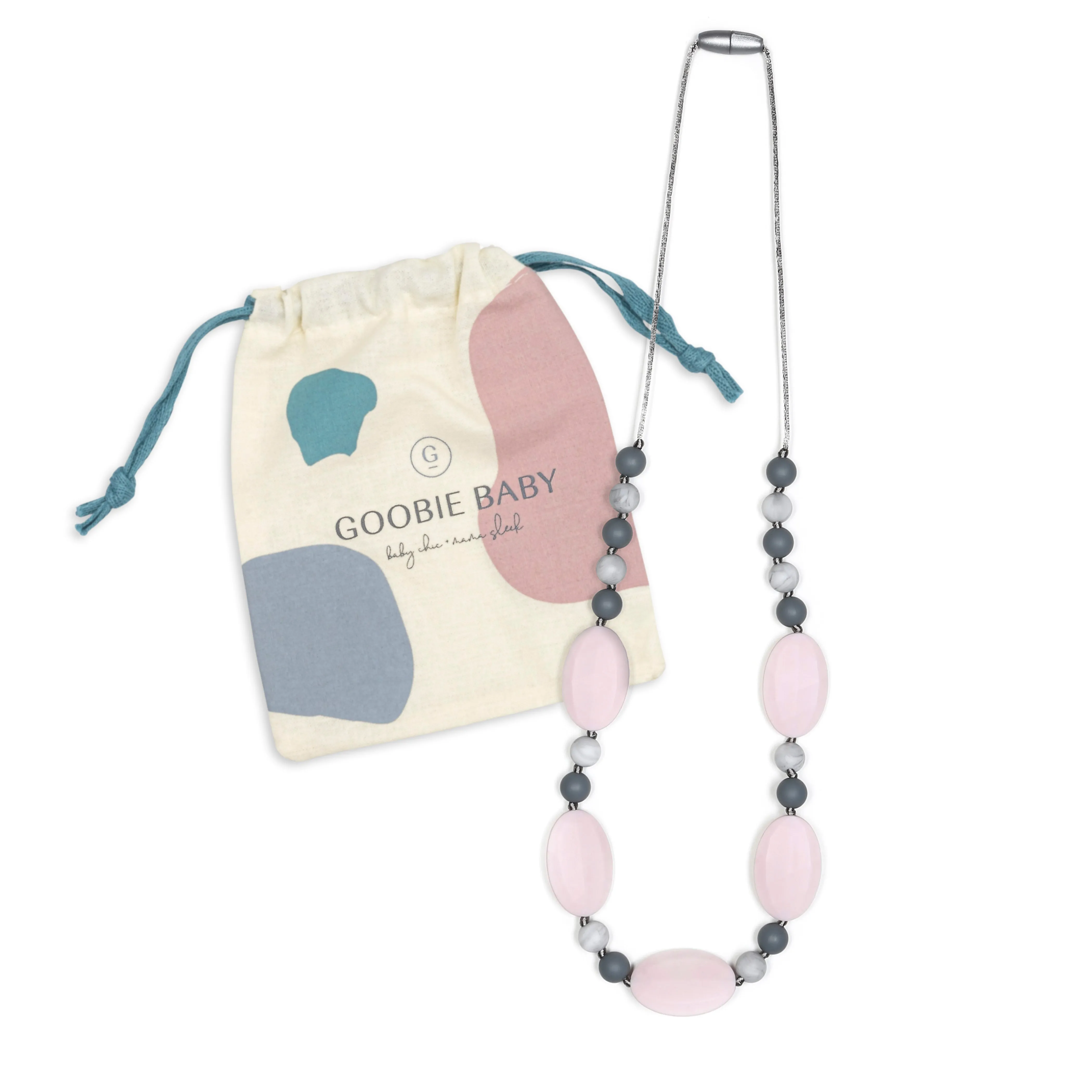 Emma Teething Necklace - Quartz Pink/Marble/Gray